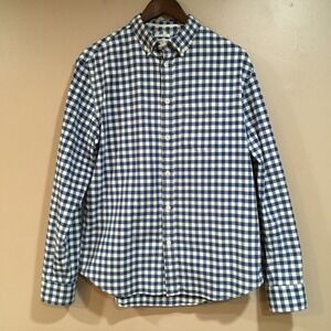 Old Navy Slim Fit Oxford Button Up Shirt Mens M Blue Gingham Stretch Preppy Work